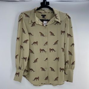 Ann Taylor Factory Cheetah Print Button Down Blouse XS.